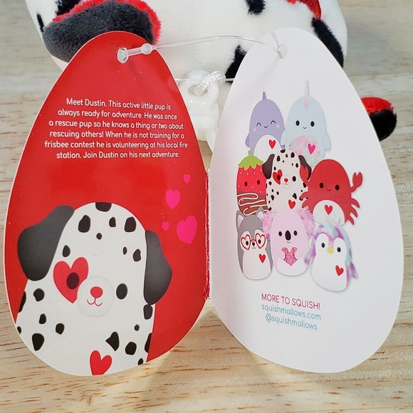 Squishmallow Dustin the Dalmatian 3.5" Clip UltraSoft Valentine's Day Plush NWT - Picture 11 of 12